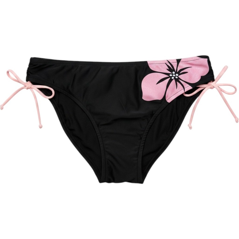 Xhilaration Women's Black Pink Hibiscus Flower Bikiniβ Bottoms Side Tie Large L